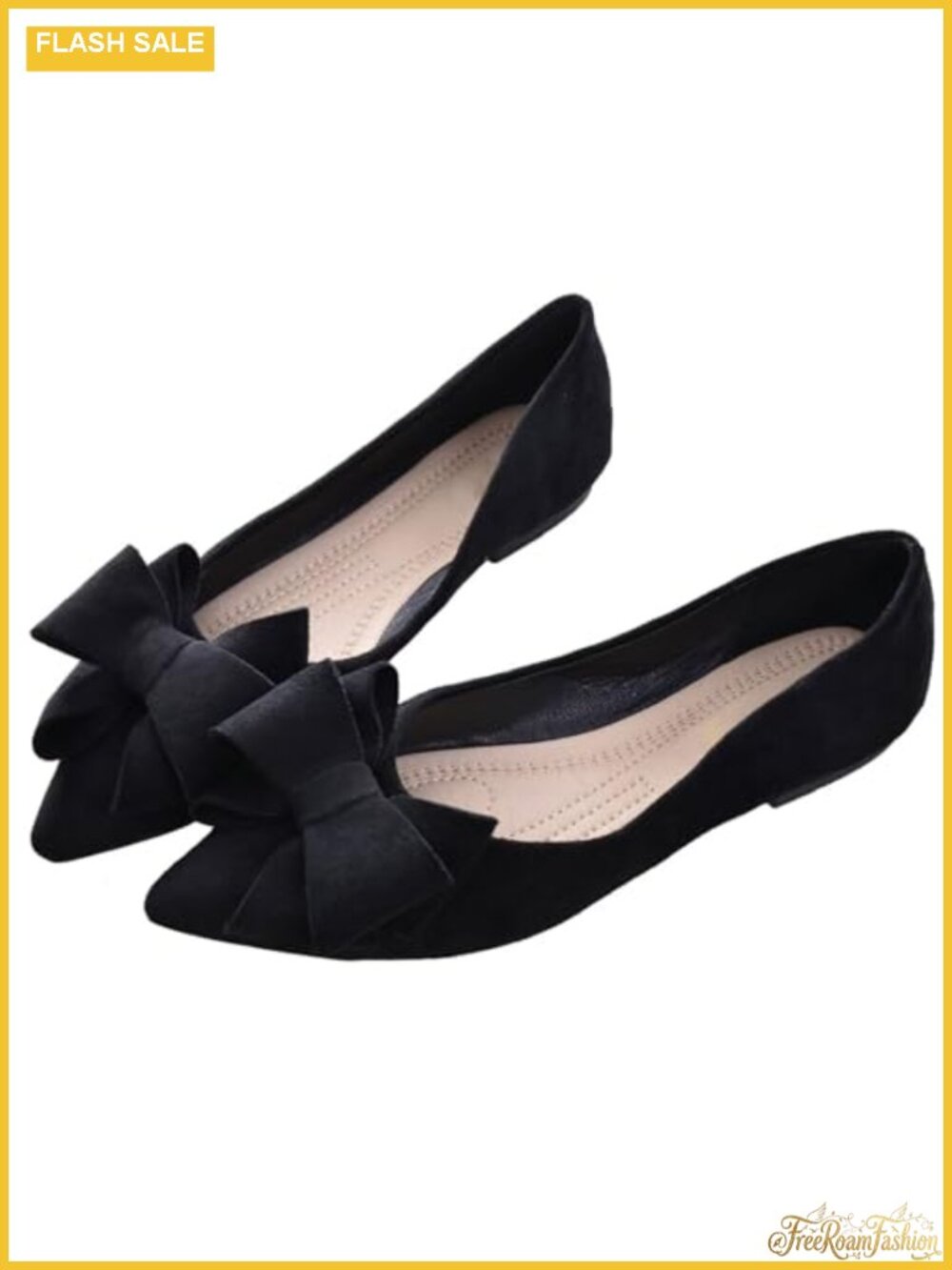 Women's Bowknot Ballet Flats Pointy Toe Suede Slip On Shoes